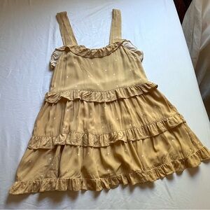 GIRL AND THE SUN muted mustard yellow ruffle dot print tiered mini‎ dress